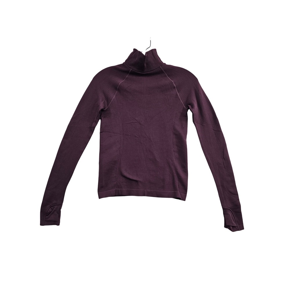 Athleta Seamless Turtleneck Top Wmn XS Purple Ribbed Thumbhole Active Base Layer